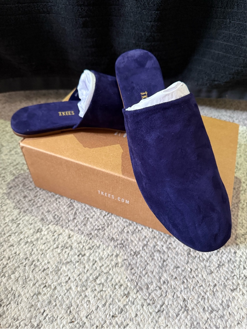 TKEES Suede Ines Slide Mules in Navy Blue